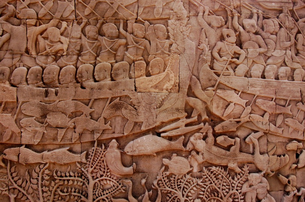 The painstaking detail of an Angkor bas-relief on full display at Bayon